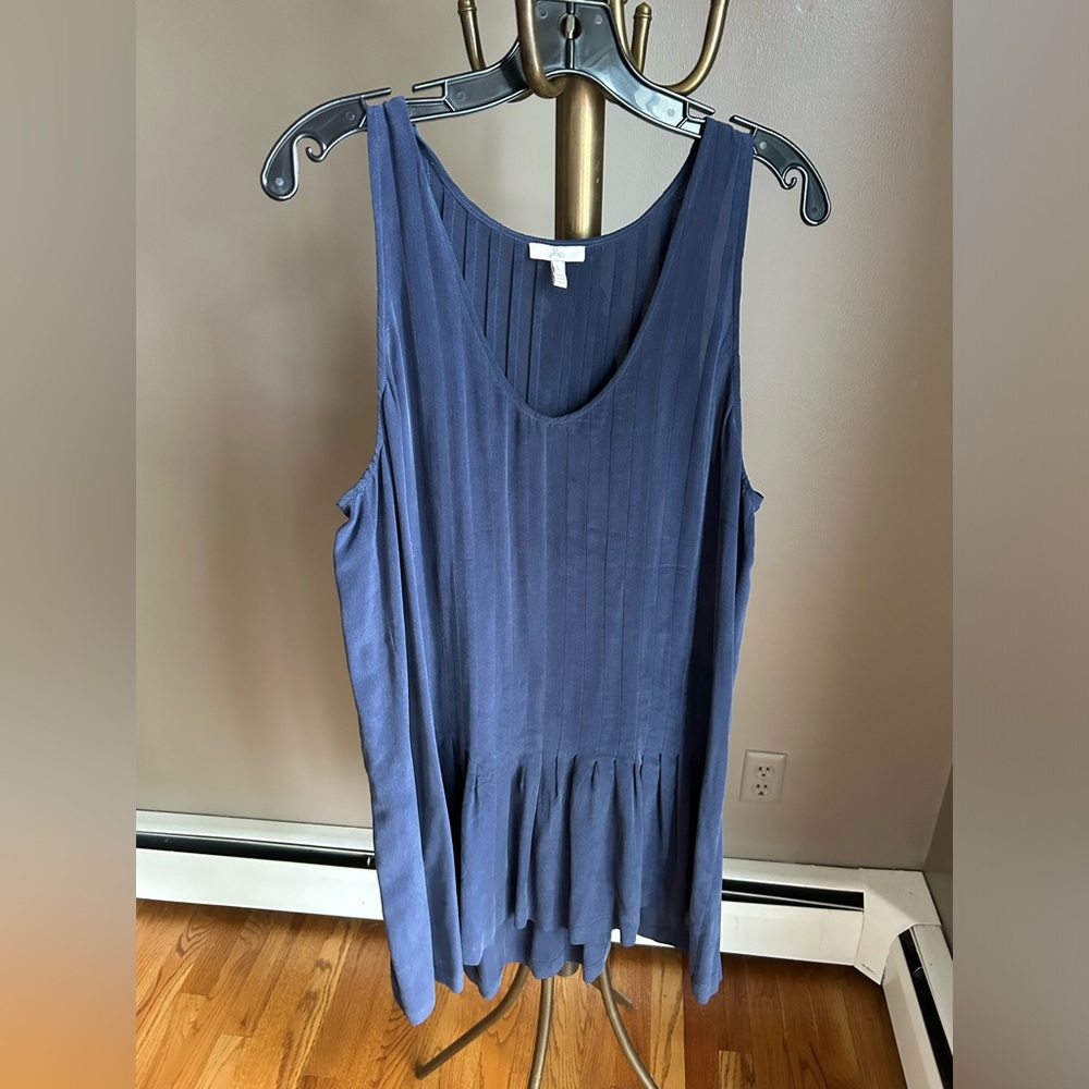 Joie Navy Silk Drop Waist Pleated Tank Dress Size Large